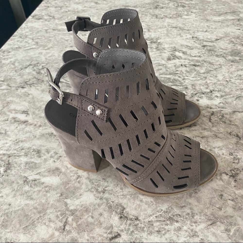Gray Heels Christian Siriano Faux Suede Sandals